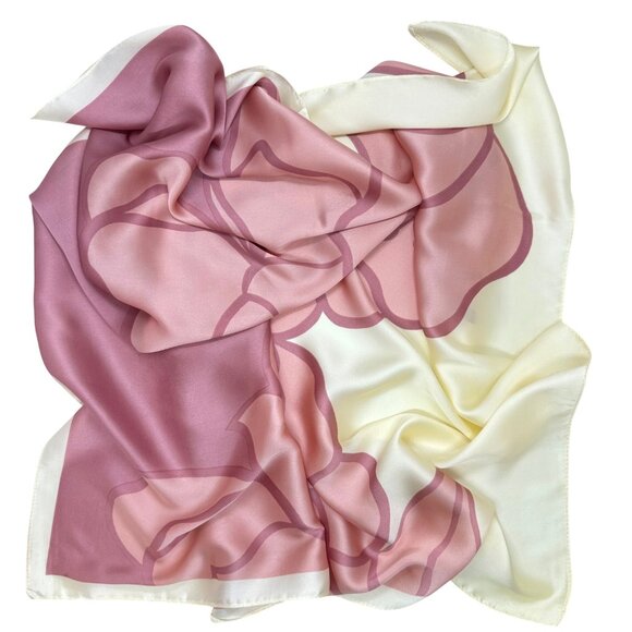 ✨Silky Square Scarf Bandana Handkerchief Floral White Pink Soft Hair Neck scarfs - Picture 4 of 5